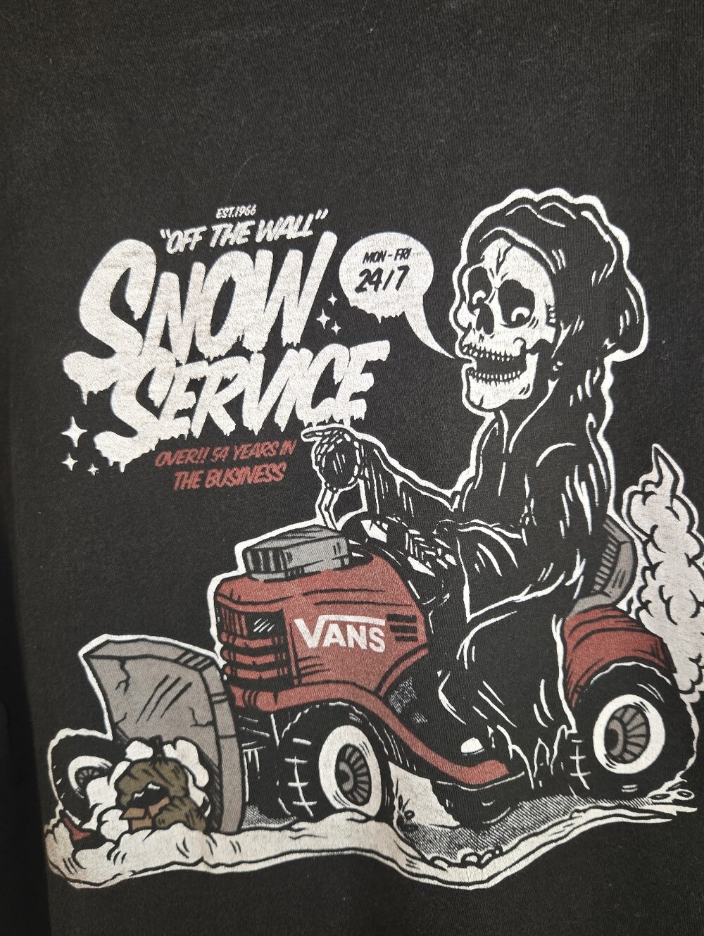 VANS Off The Wall Snow Service Reaper Lawn Tractor T-Shirt Large Black Skater